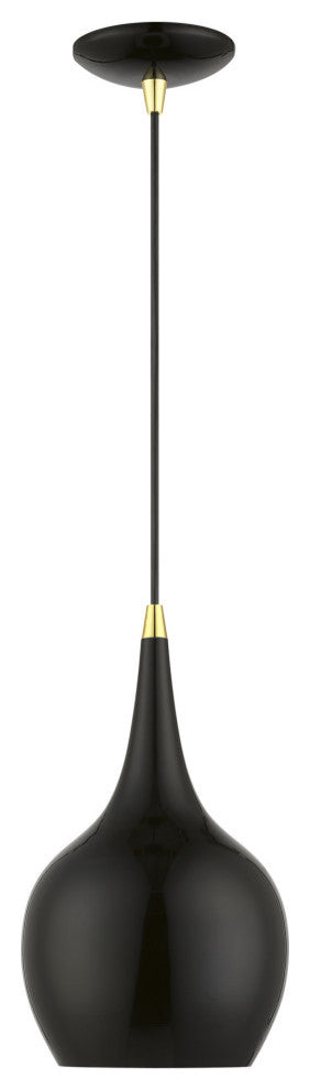 Andes 1 Light Shiny Black With Polished Brass Accents Mini Pendant