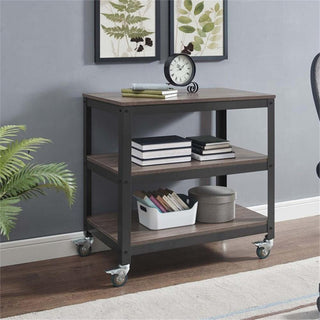 Modway Vivify 30" Tiered Wood & Metal Serving Stand TV Cart in Gray/Walnut