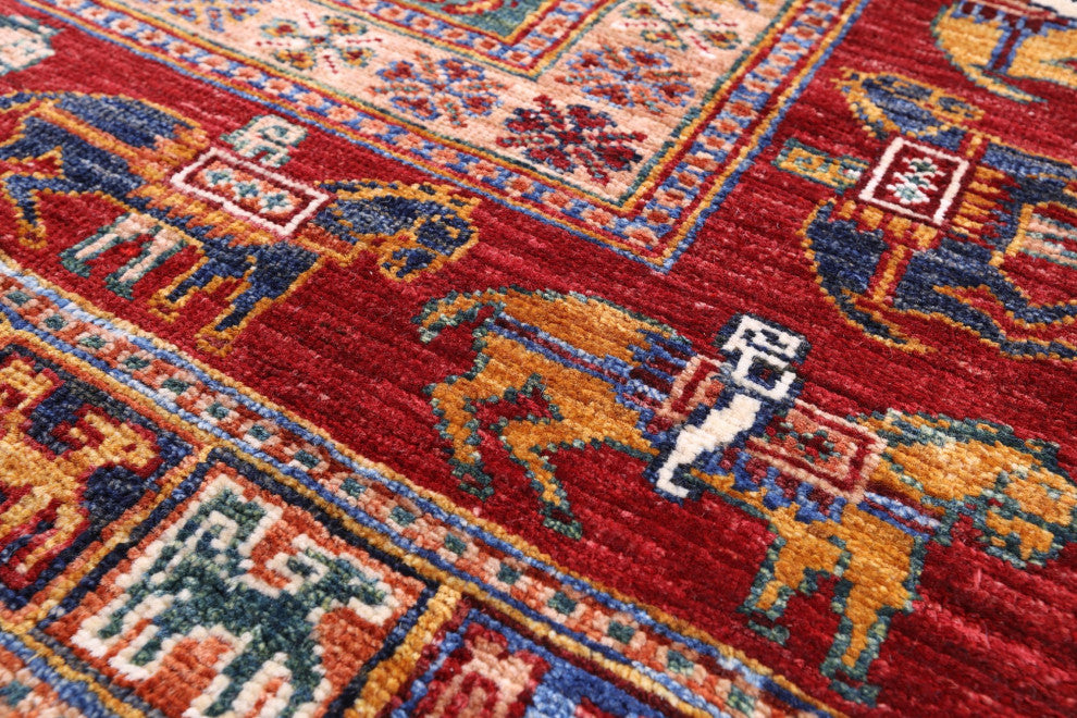 5' 0" X 6' 9" Antiqued Pazyryk Historical Design Hand-Knotted Rug Q10173