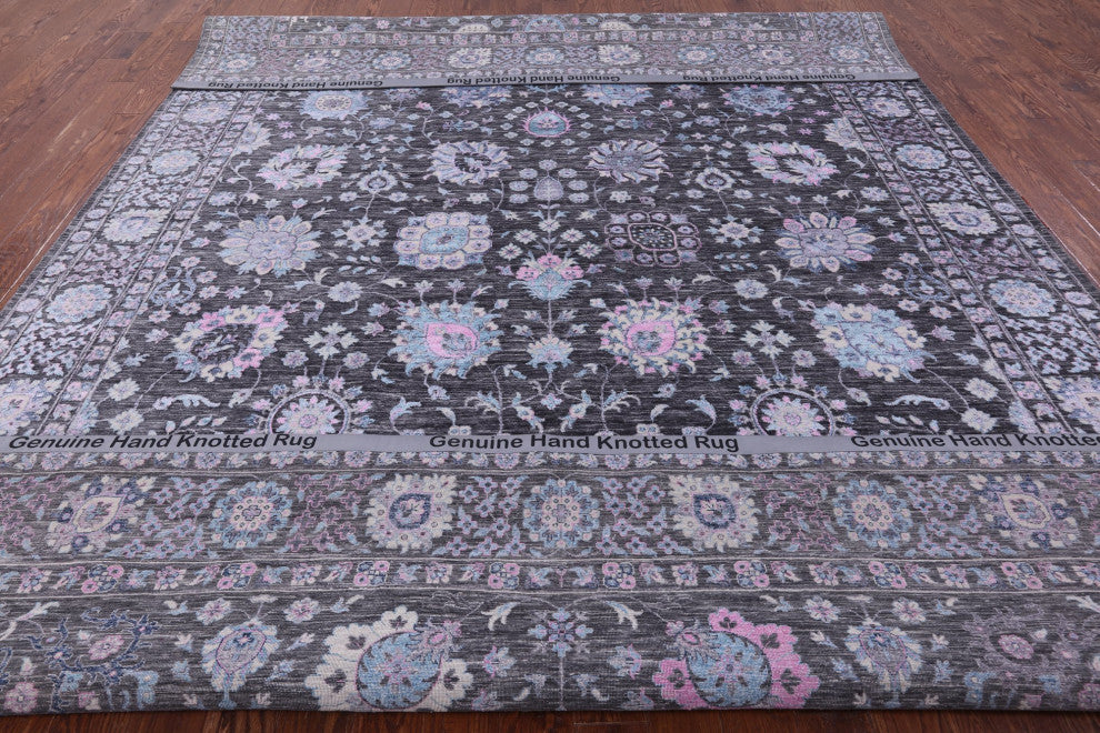9' 11" X 14' 0" Wool and Silk Persian Hand Knotted Rug Q9009