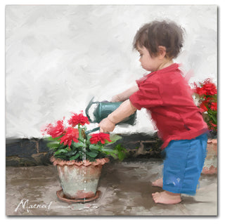 The Macneil Studio 'Boy with Watering Can' Canvas Art, 14"x14"