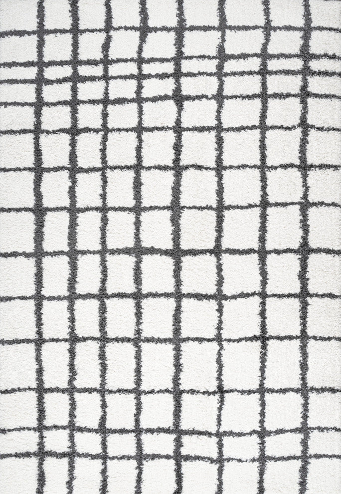Arenal Geometric Grid Shag, White/Black, 3'x5'