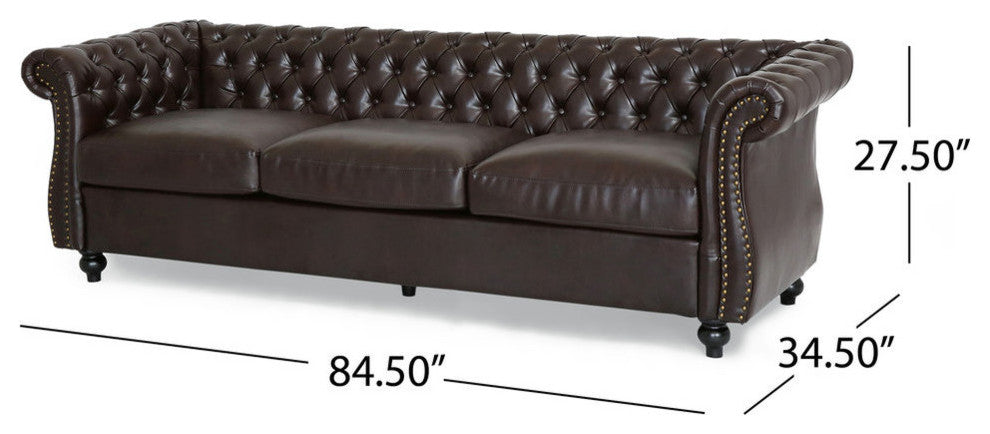 Vita Chesterfield Tufted Faux Leather Sofa, Brown