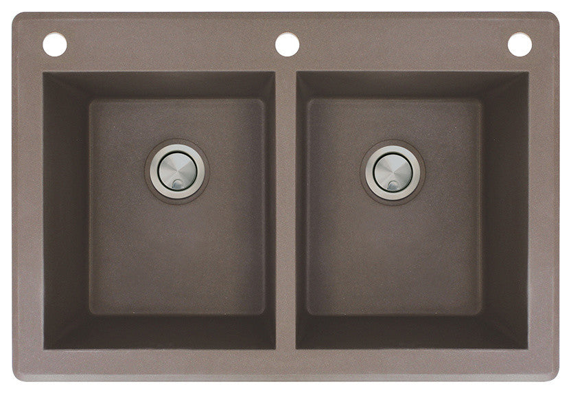Radius 33" silQ Granite Double Bowl Kitchen Sink with 3 Holes in Espresso