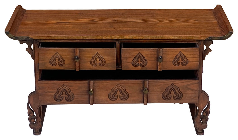 Oriental Asian Point Edge Chest of 3 Drawers Low Table Cabinet Hcs7294