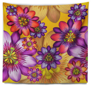 Passion Flowers Pattern Floral Wall Tapestry, 80"x68"