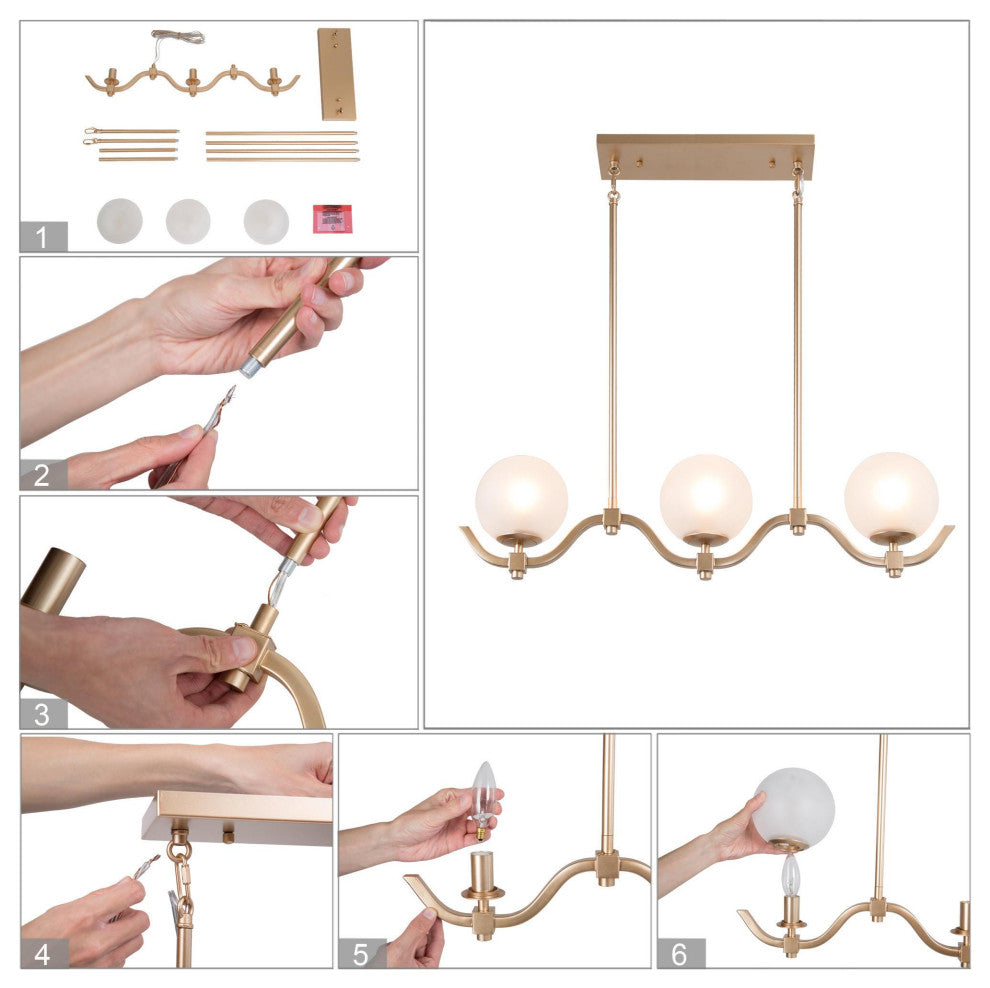 LALUZ 30-in Gold and Frosted Glass Modern Linear Kitchen Island Lighting