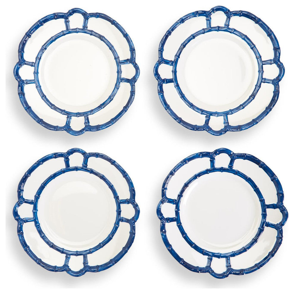 Two's Company Blue Bamboo Set of 4 Dinner Plates