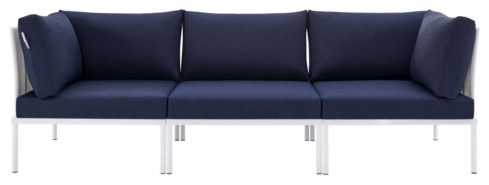 Lounge Sofa, Sunbrella, Aluminum, Metal, White Blue Navy, Modern, Outdoor Patio
