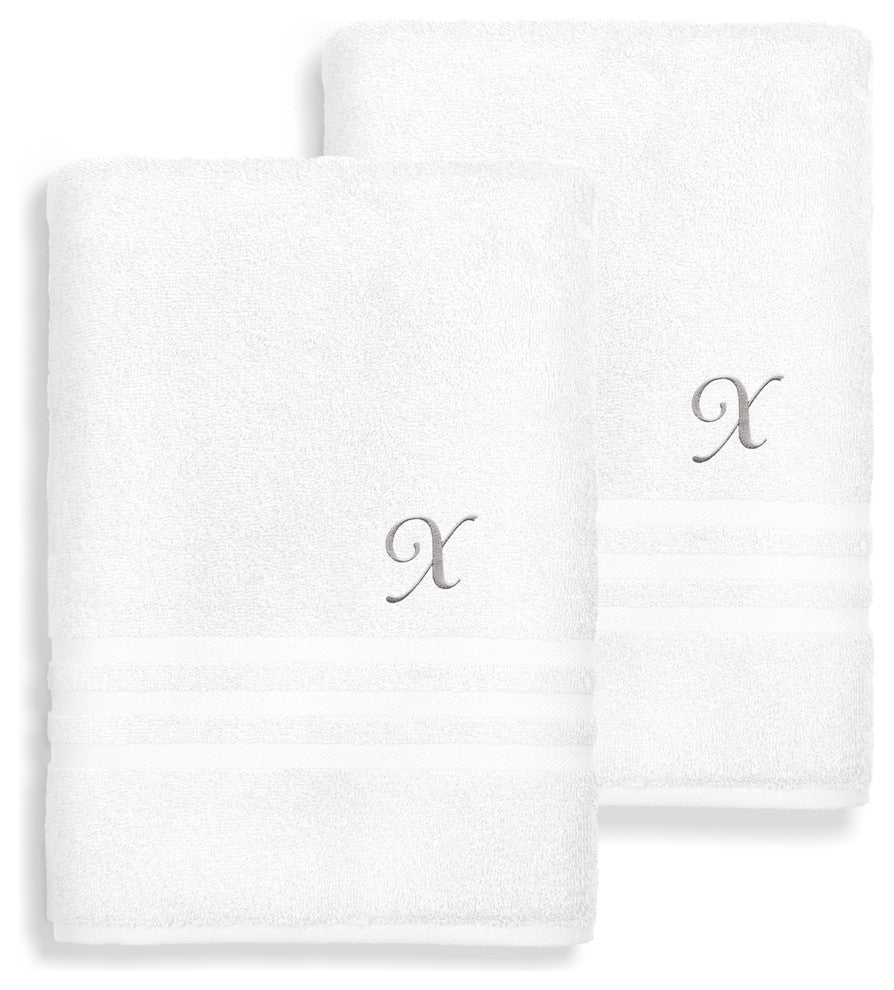 Denzi Bath Towels With Monogrammed Letter, Set of 2, X