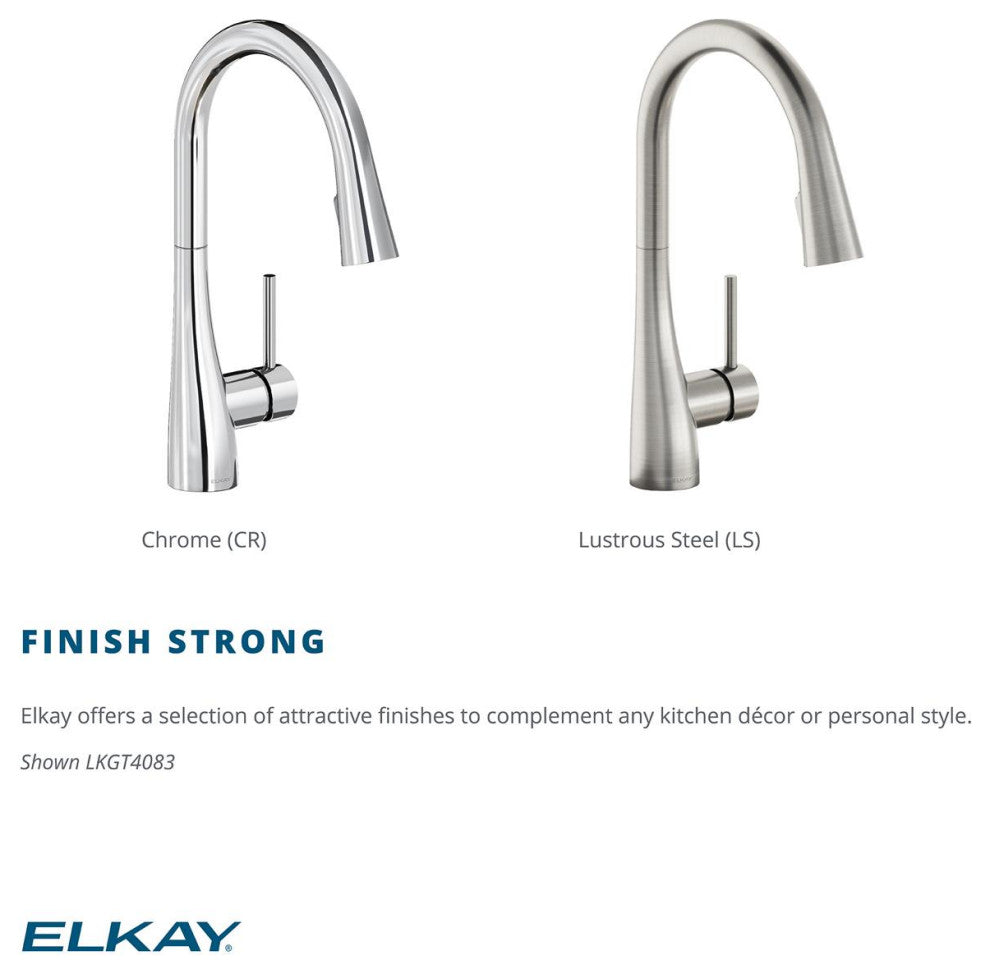 LKGT4083LS Elkay Gourmet Single Hole Kitchen Faucet, Lustrous Steel
