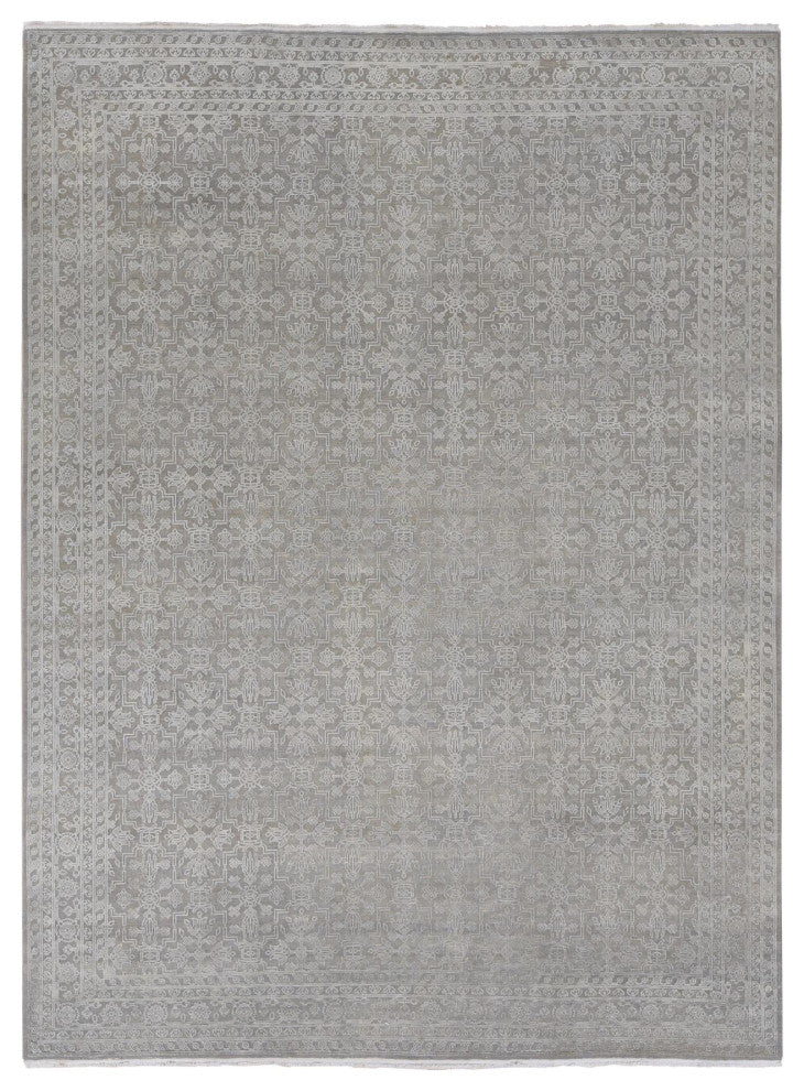 Battleship Gray, Silk With Wool, Tone on Tone, Hand Knotted, Rug, 8'10"x12'