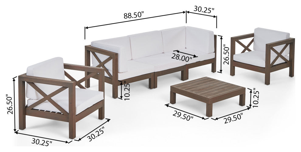 Morgan Outdoor 5 Seater Acacia Wood Sofa Chat Set, White