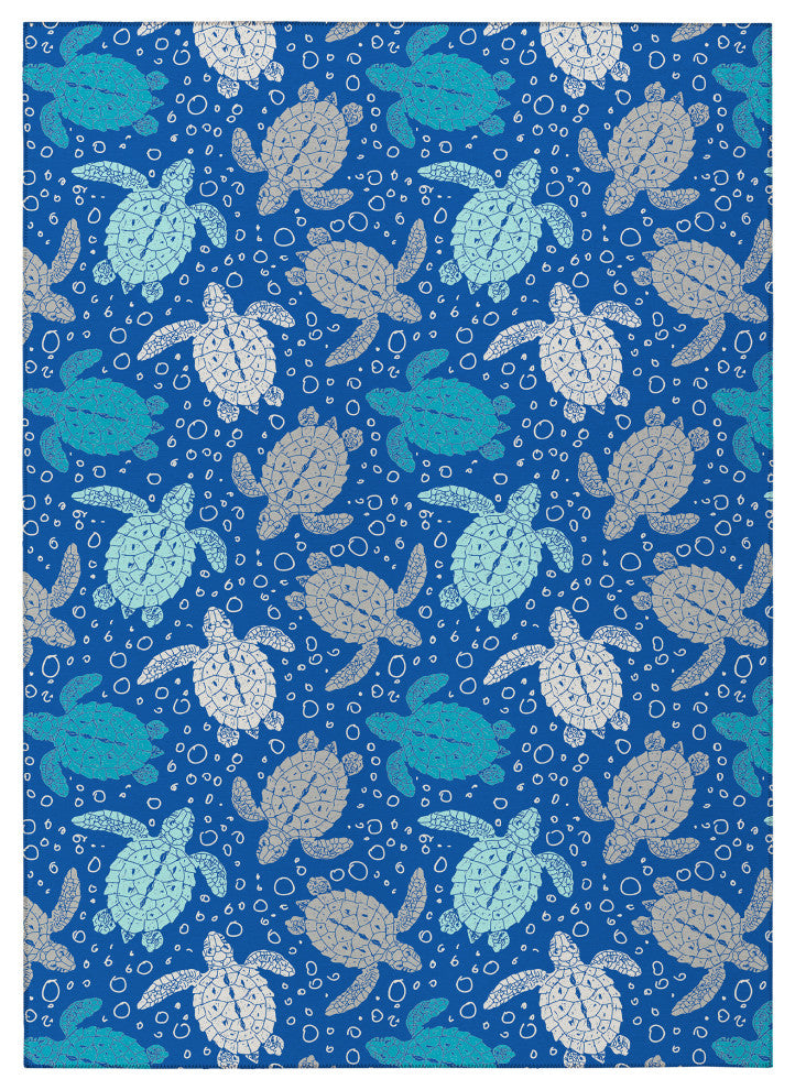 Indoor/Outdoor Seabreeze SZ13 Navy Machine Washable 3' x 5' Rug