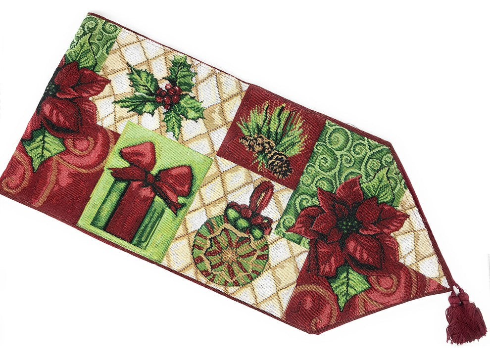 Tache Christmas Decorative Tapestry Holiday Tidings Table Runners, 13"x90"