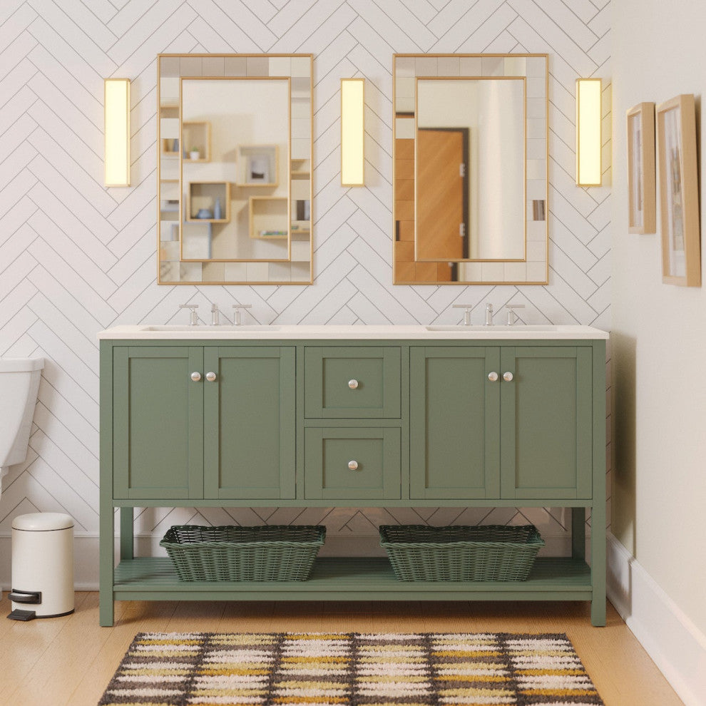 Lakeshore 60" Double Bathroom Vanity, Sage Green, Engineered White
