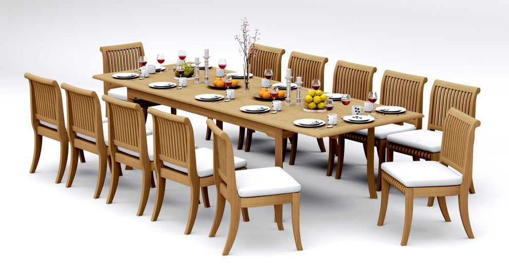 13-Piece Outdoor Teak Dining Set: 117" Rectangle Table 12 Giva Armless Chairs