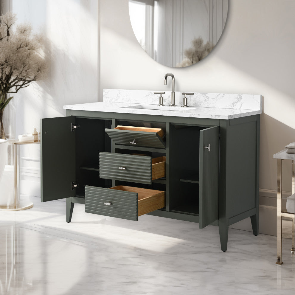 Vanity Art Freestanding Vanity, Vintage Green, 48", Single Sink, Brushed Nickel