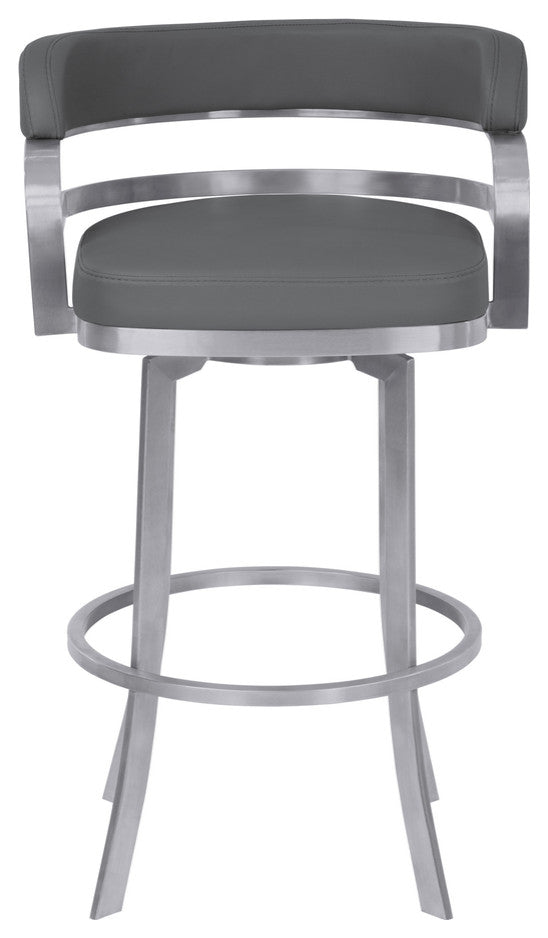 38" Gray Brushed Stainless Steel Bar Height Swivel Full Back Bar Chair