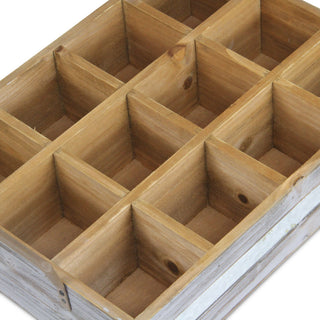 Wooden 12 Compartment Caddy With Metal Accent And Side Handles