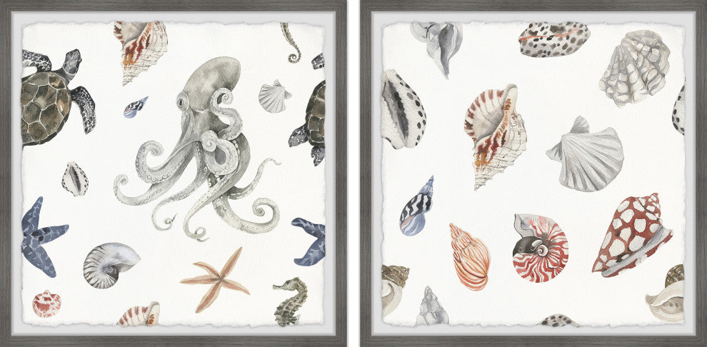 Sea Animals Diptych, 2-Piece Set, 18x18 Panels
