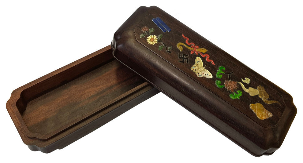 Chinese Zitan Wood MOP Inlay Motif Rectangular Storage Box Chest Hws2547