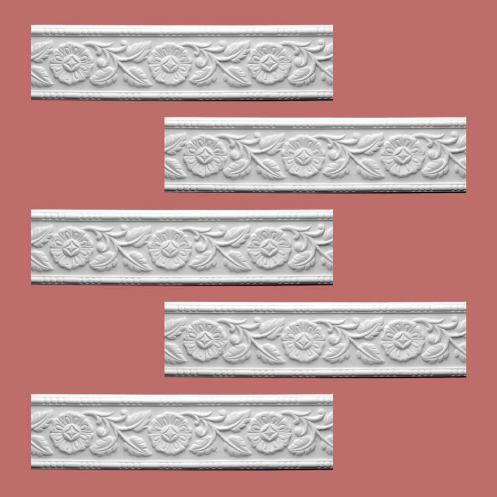 Cornice White Urethane Leaf Design 5 Pieces Totaling 470" Length