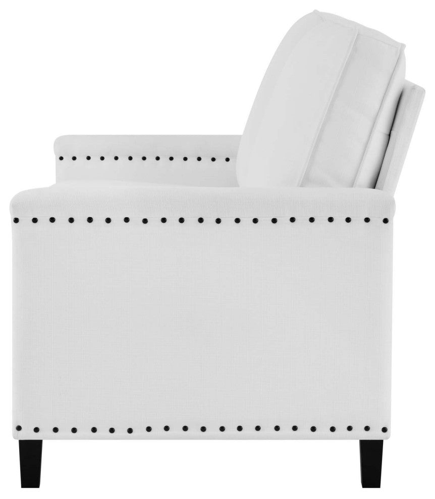 Loveseat Sofa, Fabric, White, Modern, Living Lounge Room Hotel Lobby Hospitality