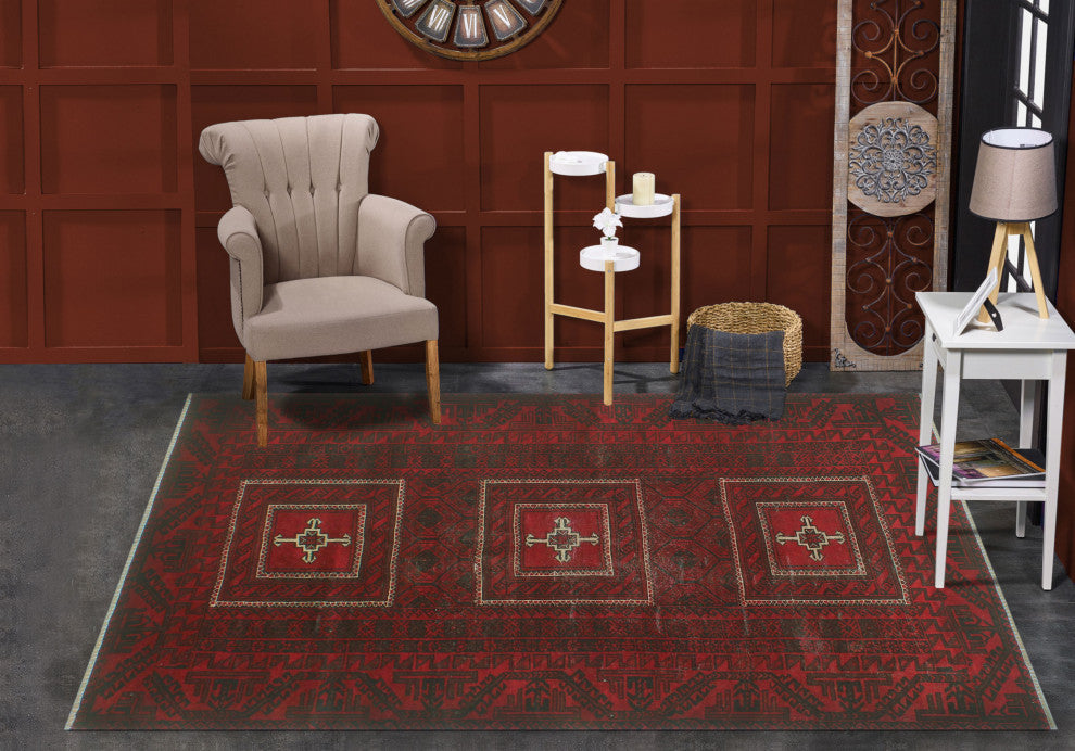 Fine Vintage Distressed Bebegula Red/Charcoal Rug, 3'10x7'0
