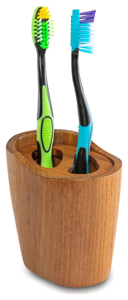 Traditional Solid Teak Oval Toothbrush Holder
