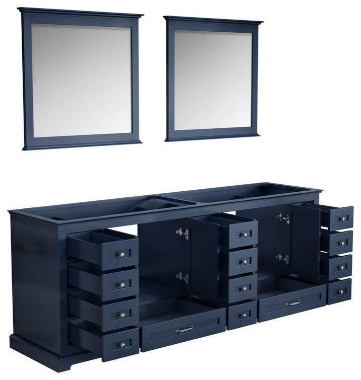Dukes 84" Double Vanity, No Top and 34" Mirrors, Navy Blue