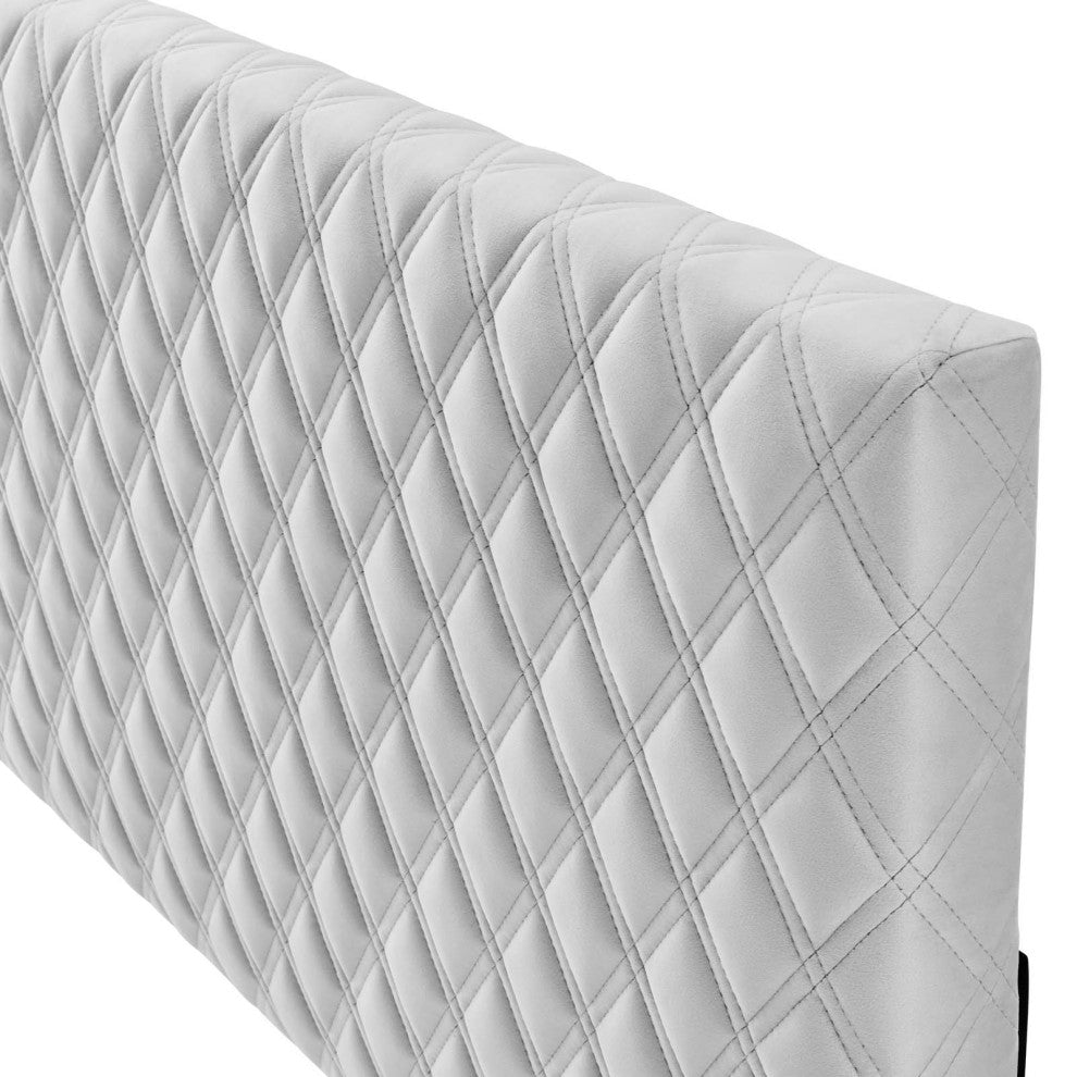 Headboard, Full Queen Size, Velvet, Light Gray, Modern Contemporary