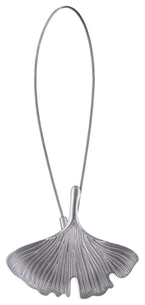 Magnetic Metal Curtain Tiebacks with Ginkgo Leaf Design "“ No Installation Needed, Silver, Pack of 1