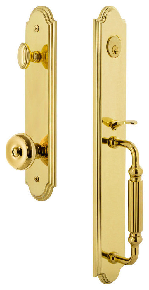 Arc 1-Piece Dummy Handleset, F Grip and Bouton Knob, Lifetime Brass, 848451