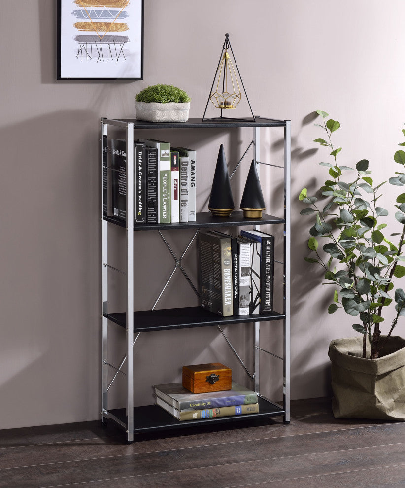 Acme Tennos Bookshelf Black and Chrome Finish