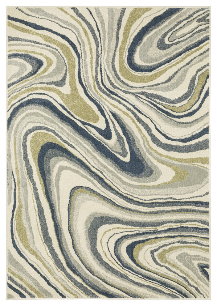 Bastian Modern Abstract Ivory/ Teal Indoor Area Rug, Ivory, 7'10"x10'