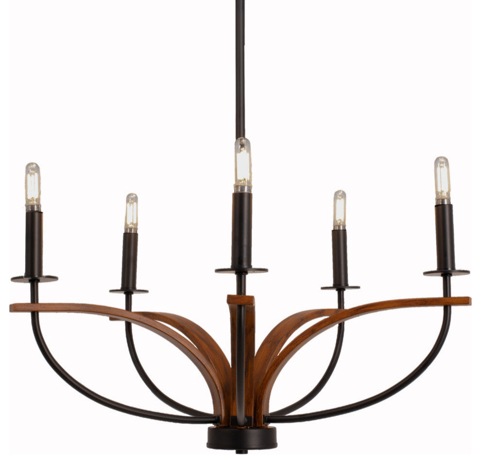 Monterey 5-Light Chandelier, Matte Black & Painted Wood-look