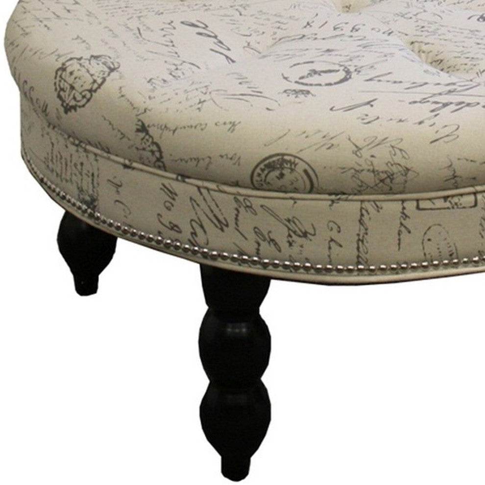 Vintage Look Postcard Print Round Ottoman