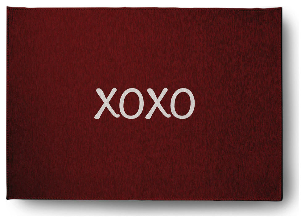 XOXO Valentines Chenille Rug, Maroon, 5'x7'