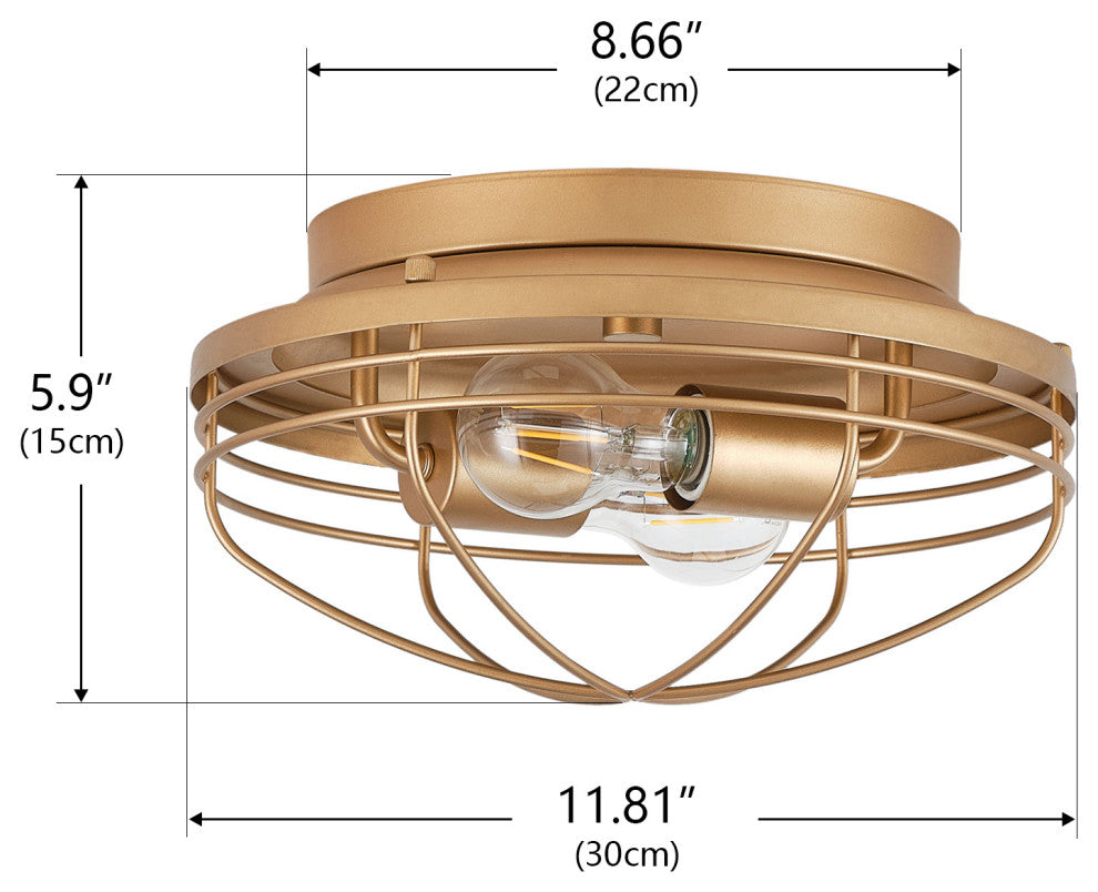 Vintage Retro Charm 2-Light Metal Frame Flush Mount Ceiling Lamp