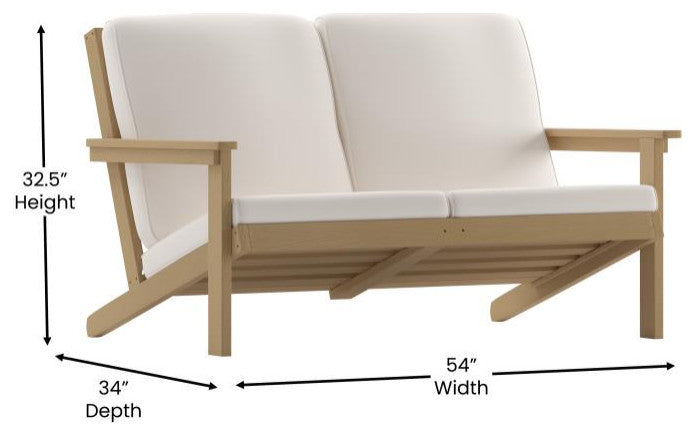 Charlestown All-Weather Poly Resin Wood Adirondack Loveseat with Cushions, Natur