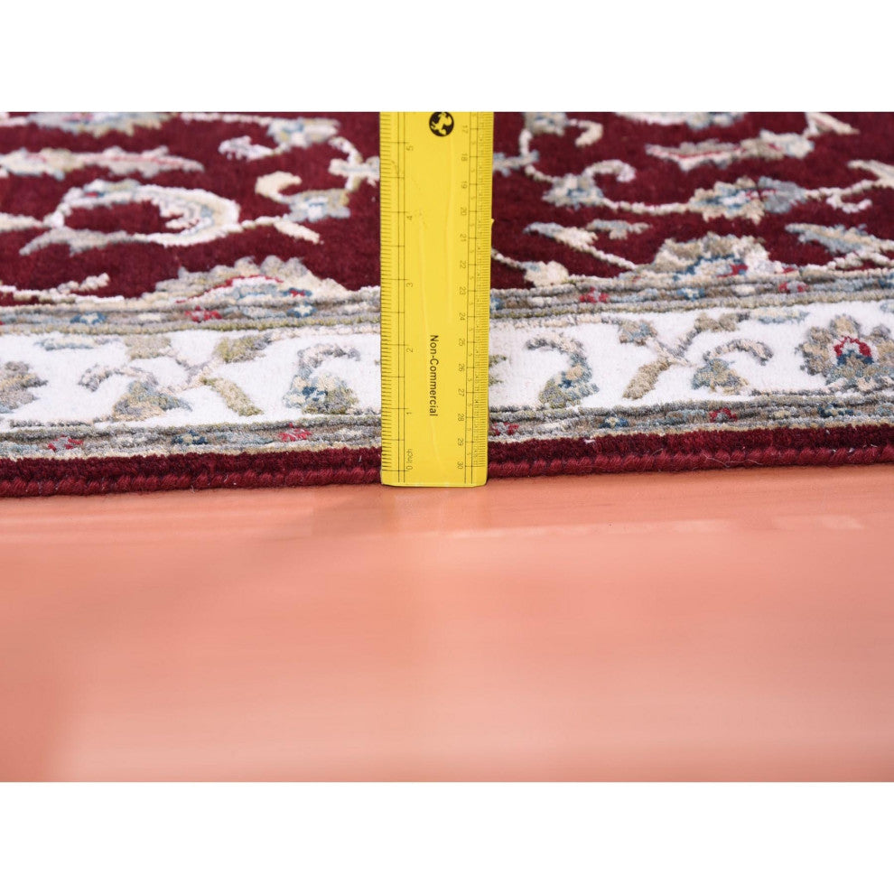 Burgundy Red, Wool and Silk, Hand Knotted, Rajasthan, Runner, Rug, 2'7" x 10'0"
