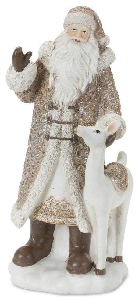 Santa Figurine With Deer and Pine Tree Accents, 2-Piece Set
