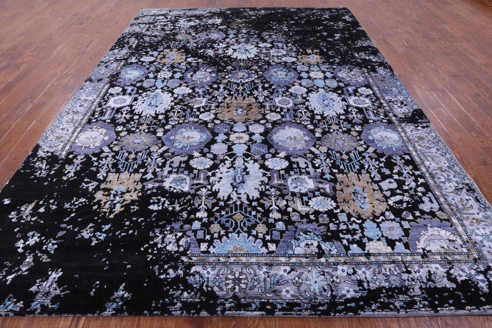 8' 11" X 12' 2" Modern Handmade Wool and Silk Rug Q8714
