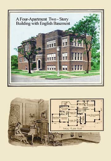 A Four-Apartment Two-Story Building- Gallery Wrapped Canvas Art 28" x 42"