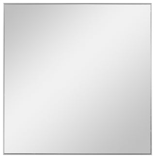 Elegant Silver Square Wall Mirror 28" Metal Thin Frame Sleek Vanity Classic