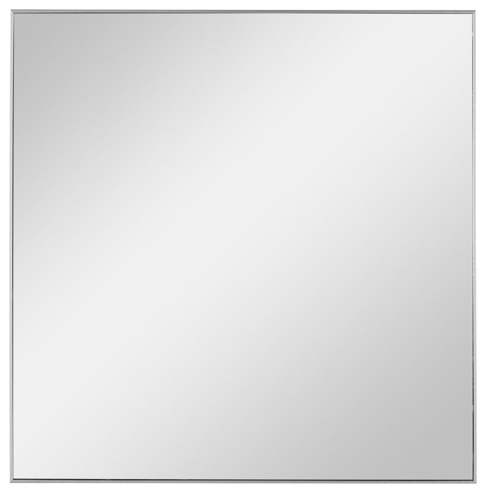 Elegant Silver Square Wall Mirror 28" Metal Thin Frame Sleek Vanity Classic