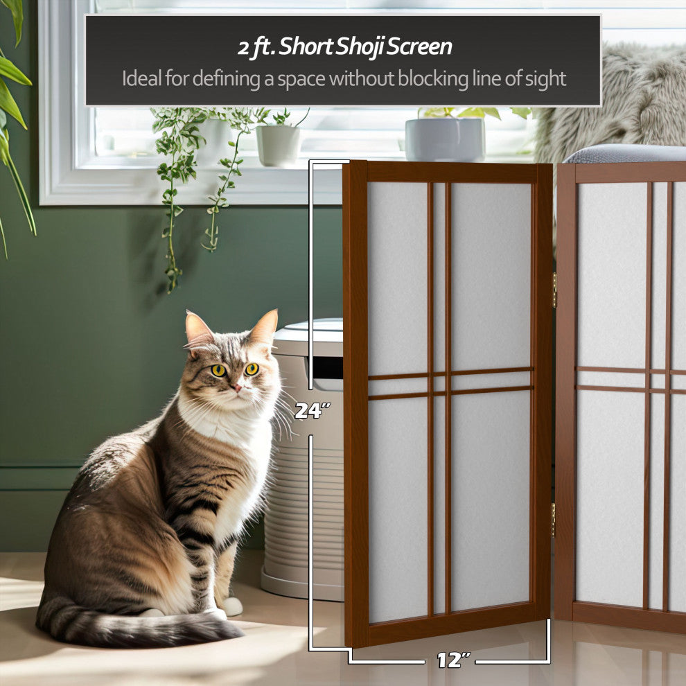 2' Tall Desktop Double Cross Shoji Screen, Walnut, 4 Panels