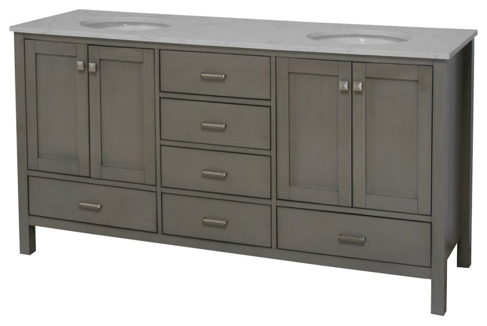 Horizon 72" Double Bathroom Vanity, Weathered Gray, Engineered Carrara