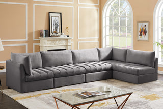 Jacob Velvet Upholstered 5-Piece L-Shaped Modular Sectional, Grey